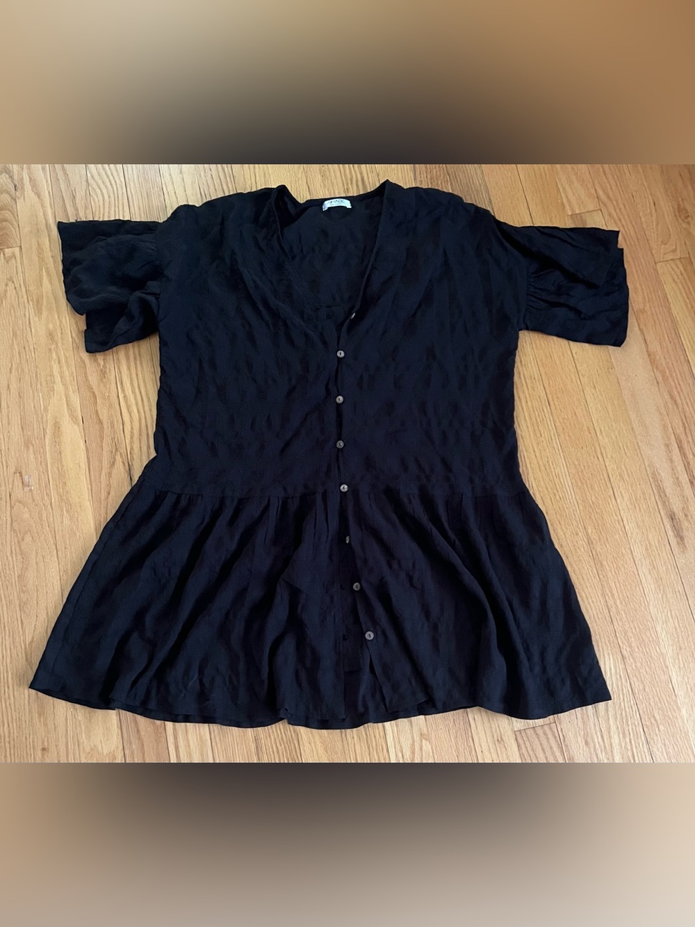 Black Button-Front Peplum Blouse